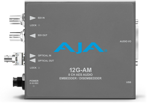 AJA Mini-Converters Optical Fiber Single-Mode 12G-SDI 8-Channel AES Audio Embedder/Disembedder