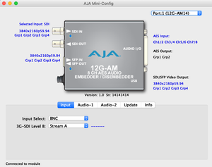 AJA Mini-Converters Optical Fiber Single-Mode 12G-SDI 8-Channel AES Audio Embedder/Disembedder