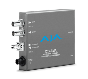 AJA Mini-Converters Optical Fiber Single-Mode 12G-SDI 4-Channel Balanced Audio Embedder/Disembedder